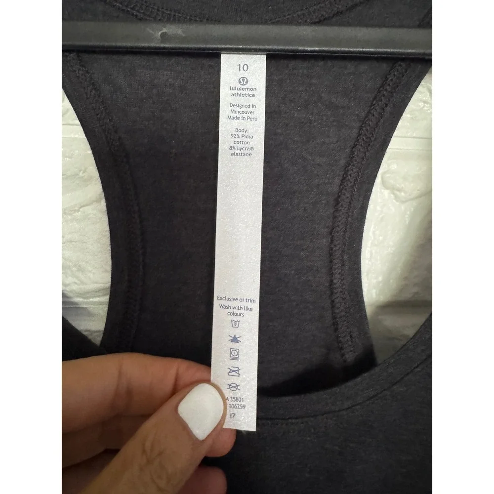 Lululemon Love Tank Heathered Black Racerback Pima Cotton Top LW1AW0S Size 10